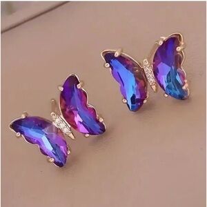 Iridescent Butterfly Studs - Purple